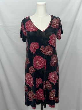 Agnes & Dora Black Midi Dress with Pink Floral Print